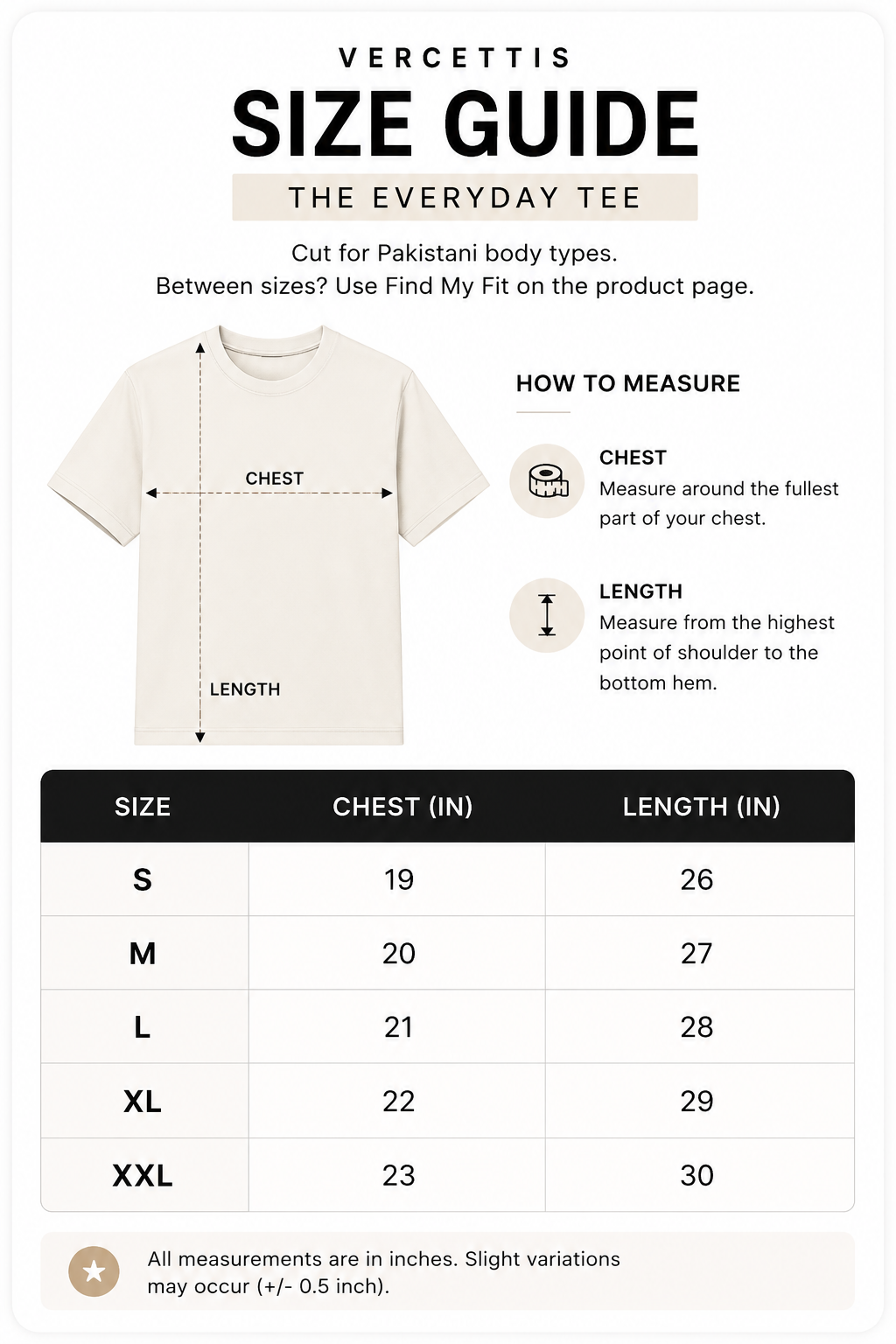 Size Chart — Brown Plain Tee